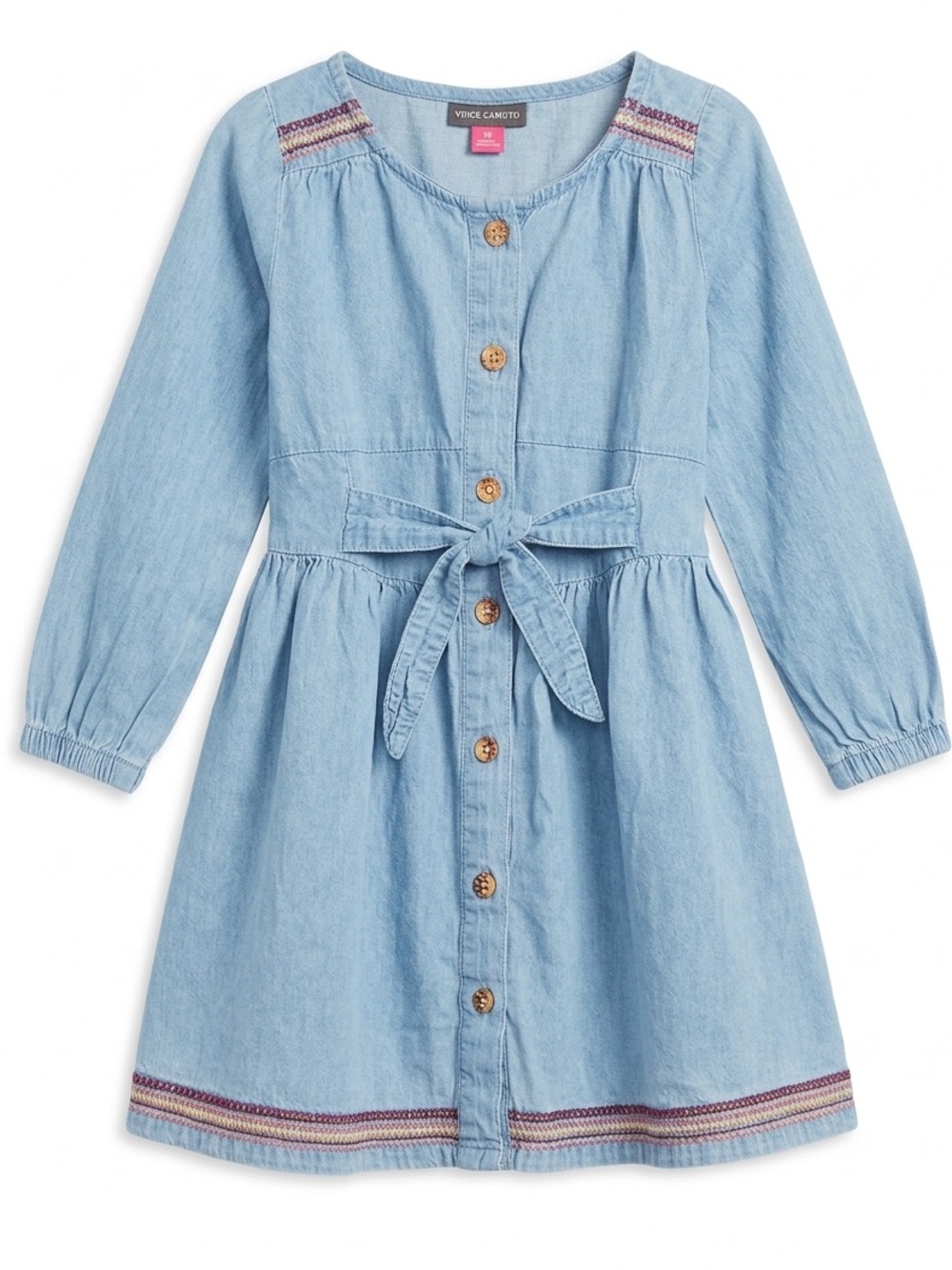 Vince Camuto Girls Light Wash Denim Dress with Geometric Embroidery size 3T